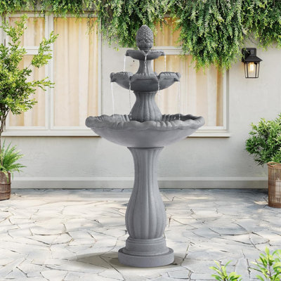 Fontaine d'eau sur pied à 3 niveaux de 47,3 po de style italien avec fausses pierres en fonte romaine d'extérieur et d'intérieur pour jardin, patio, cour, terrasse, cour arrière, porche