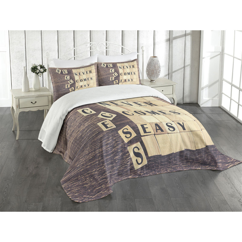Ambesonne Inspirational Bedspread Set Words Scribble Umber Sand Brown, King Bedspread + 2 Standard Shams