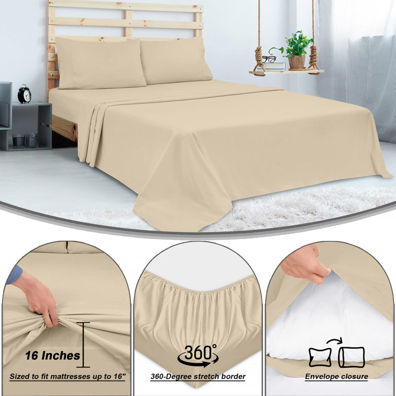 Royale Linens 300 Thread Count 100% Long Staple Combed Cotton Sheet Set - 4 Piece Bed Sheets - 1 Fitted, 1 Flat & 2 Pillow cases - Soft Cool & Crisp Sheet Set