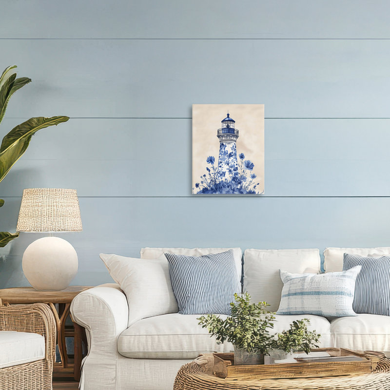 Toile phare à motif floral bleu, design par Arlington Prints, H 20 po x l 16 po