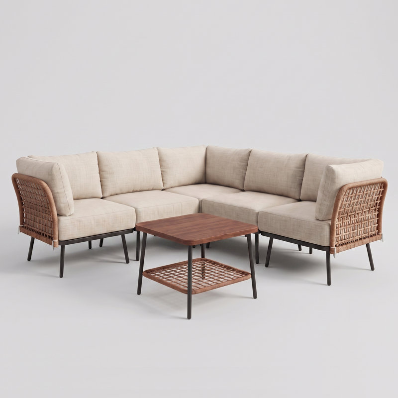 Ensemble de conversation modulaire d'extérieur 6 pièces Benno, 6 Pcs: 2 Armless Sofas, 3 Coner Sofas, Table