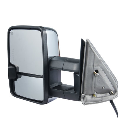 Towing Mirrors, Left & Right Pair Set for Chevrolet Silverado (2003-2007)/GMC/Cadillac, Power Heated Tow Mirror with Signal Light, Manual Controlling Telescoping Folding, Heating Defrost, Silver