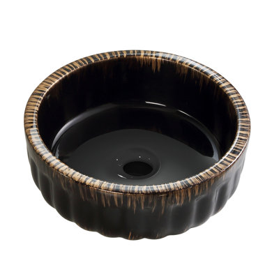 Topcraft 15-Inch Black Round Ceramic Bathroom Vessel Sink