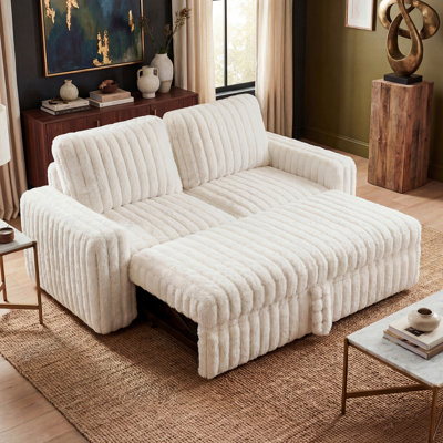 Hoelscher Pull Out Sofa Bed With Upholstered Chaise Lounge Beige
