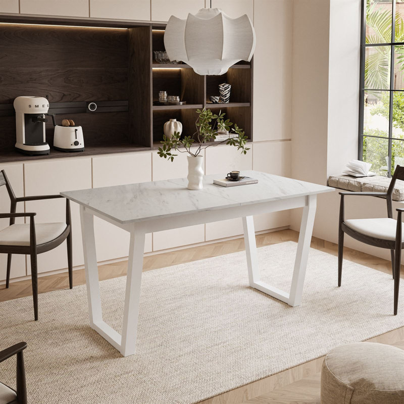 Extendable table ARTON II  140 cm,  "V" legs, White, Levanto Marble