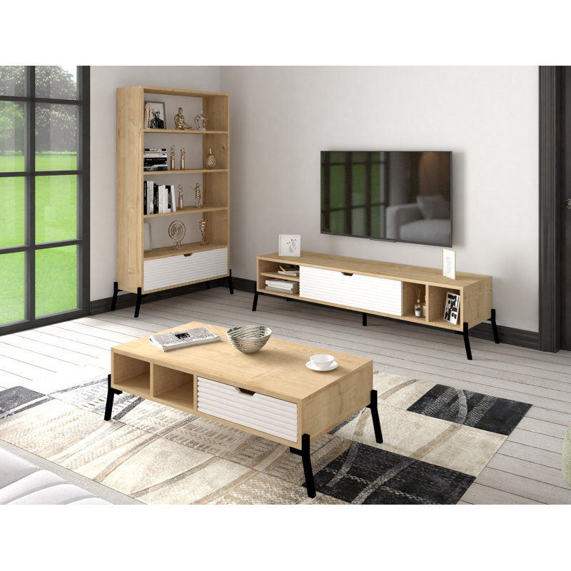 Ensemble de meubles de salon, Naturel / Blanc