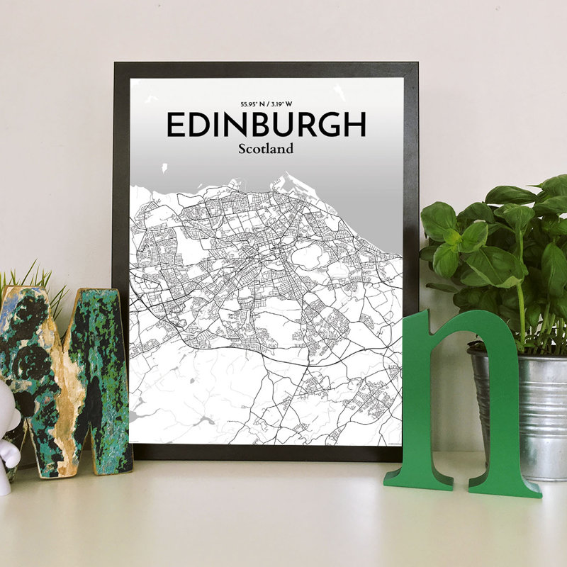 Edinburgh City Map - Unframed Graphic Art Print on Paper, 43.2cm H x 27.9cm W x 0.13cm D, Grey