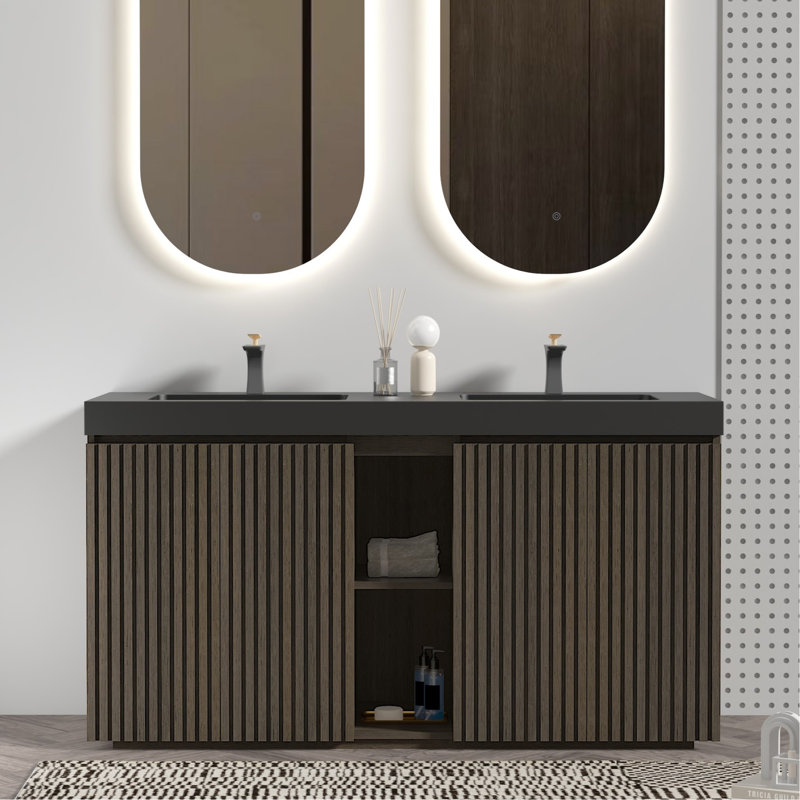 Meuble-lavabo autoportant en chêne fumé GALAN60F