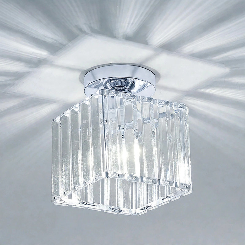 Alston Glass and Crystal Flush Mount, Chrome