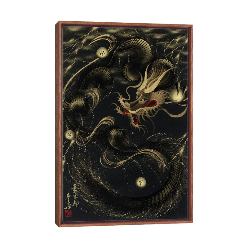 «Thunder Black Dragon» - reproduction, H 26 po x l 18 po x 1,5 po, Toile avec cadre en bois classique
