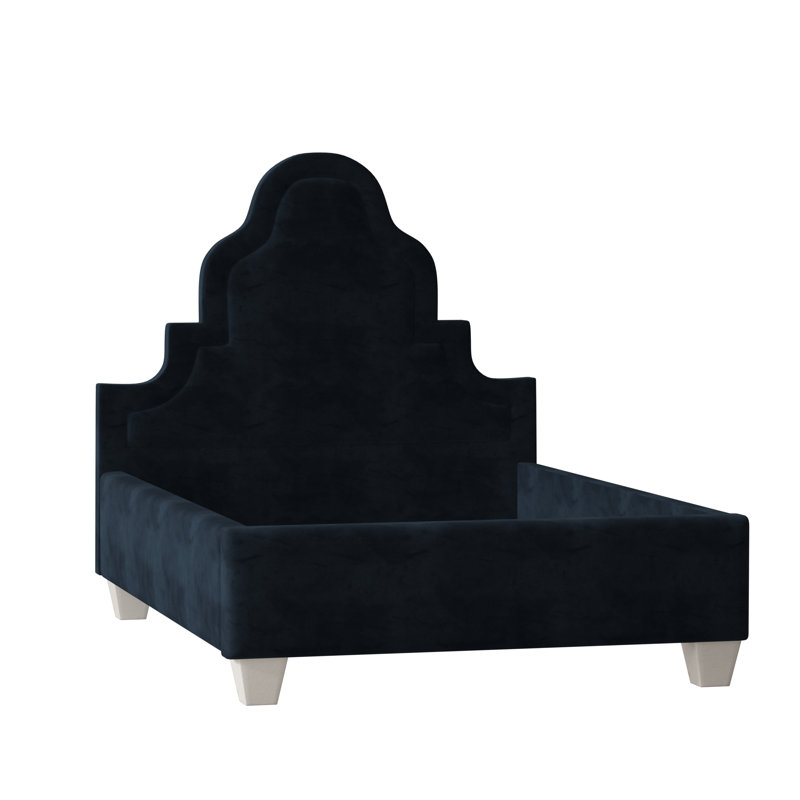 Meela Upholstered Bed, Full, Bella Black Performance Velvet, Brown Mahogany