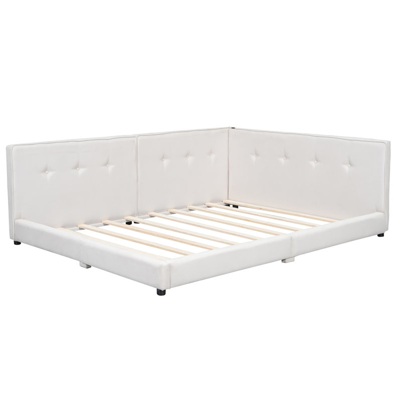 Upholstered Queen Platform Bed with USB Ports, Linen Fabric, Modern Bedroom Furniture, Queen