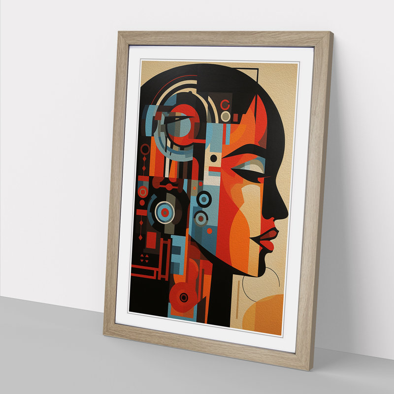 Indian Woman Constructivism No.3 - Framed Print, Oak , 46cm H x 34cm W x 2cm D
