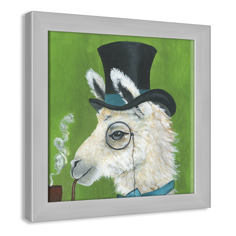 Lama et tuyau, art encadré, H 14 po x l 14 po x P 0,625 po, Cadre argenté