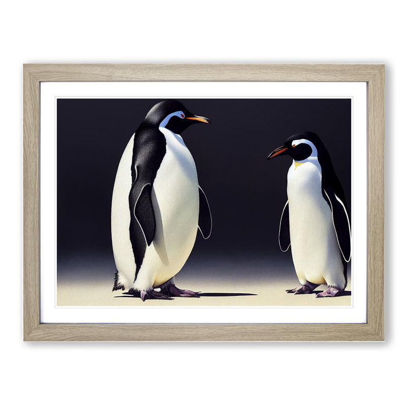 XH1022-6879X Penguins - Single Picture Frame Print, 34cm H x 46cm W x 2cm D, Oak Framed