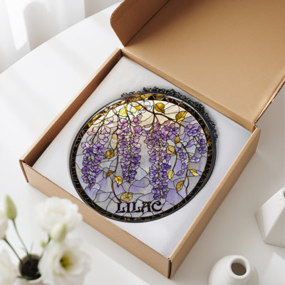 Vitrail de fenêtre en verre teint 7,8 po H Lilac Flowers