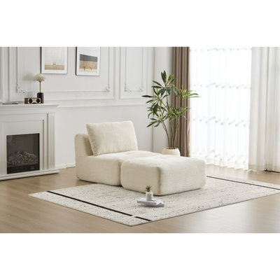 Single Chaise Longue Memory Foam Pet - Corduroy Fabric , Modular Sectional For Living Room, Movable , No Assembly, High Density Padding, Beige, Ergonomic Design,  Multiple Spaces Modern