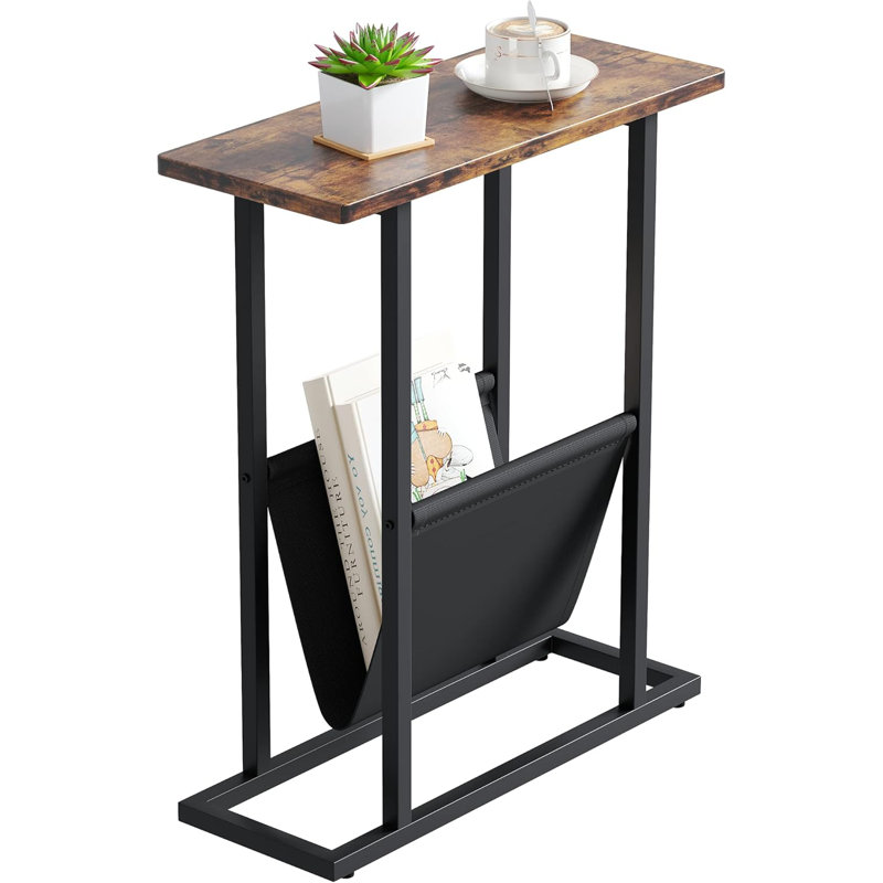Narrow Side Table For Small Spaces, 17.7" W Slim End Table Magazine Table Nighstand With Storage Holder, Accent Skinny Snack Couch Bedside Table