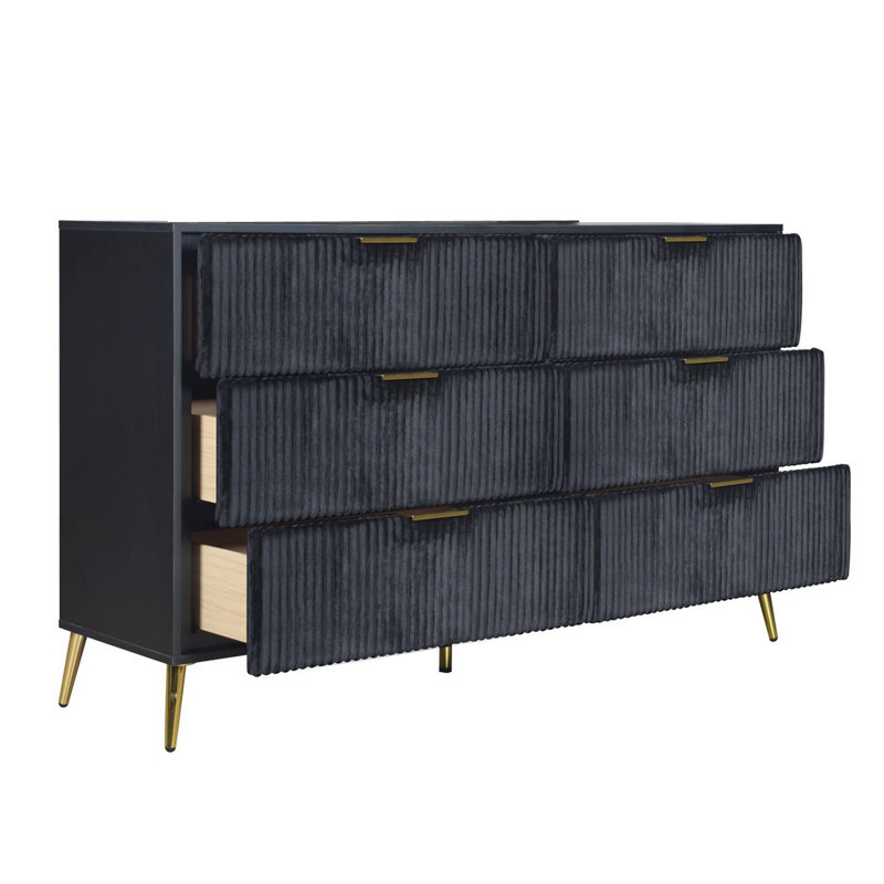 Kiersha 6 - Drawer Dresser, Black/Gold