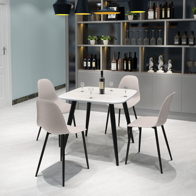 Aspen 5-Piece Casual Dining Set - Compact Square Table & 4 Curved Plastic Chairs, Grey, White