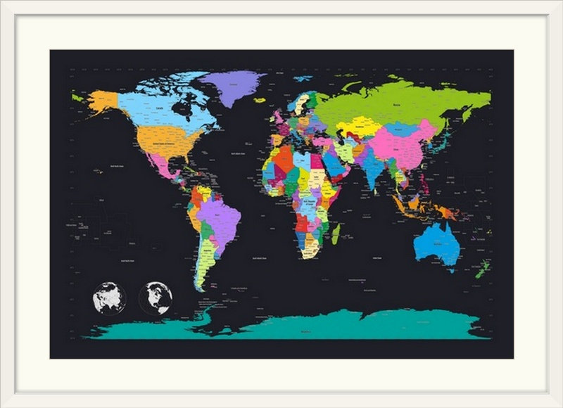 «Traditional World Map» par Francy, impression, H 20 po x l 26 po x P 1 po, Cadre blanc