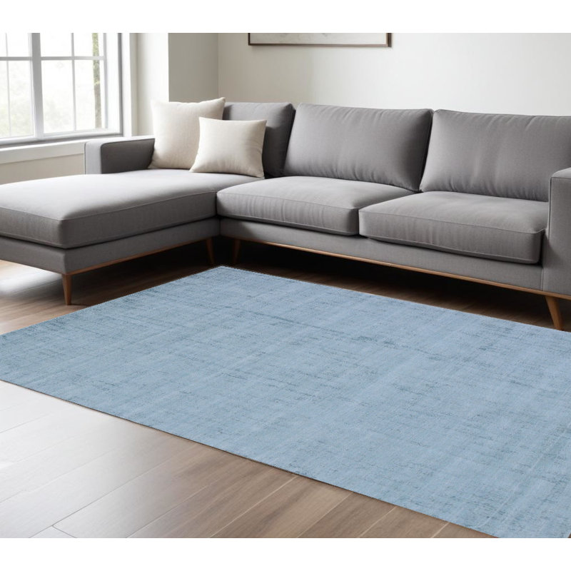 Tapis bleu tissé à la main 10 pi x 14 pi Denim