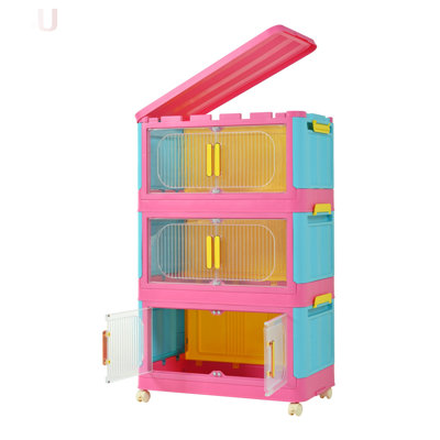 20 Inch Wide Folding Storage Cabinet With 4 Tiers, Magnetic Door, And Wheels For Easy Mobility And Space Efficiency