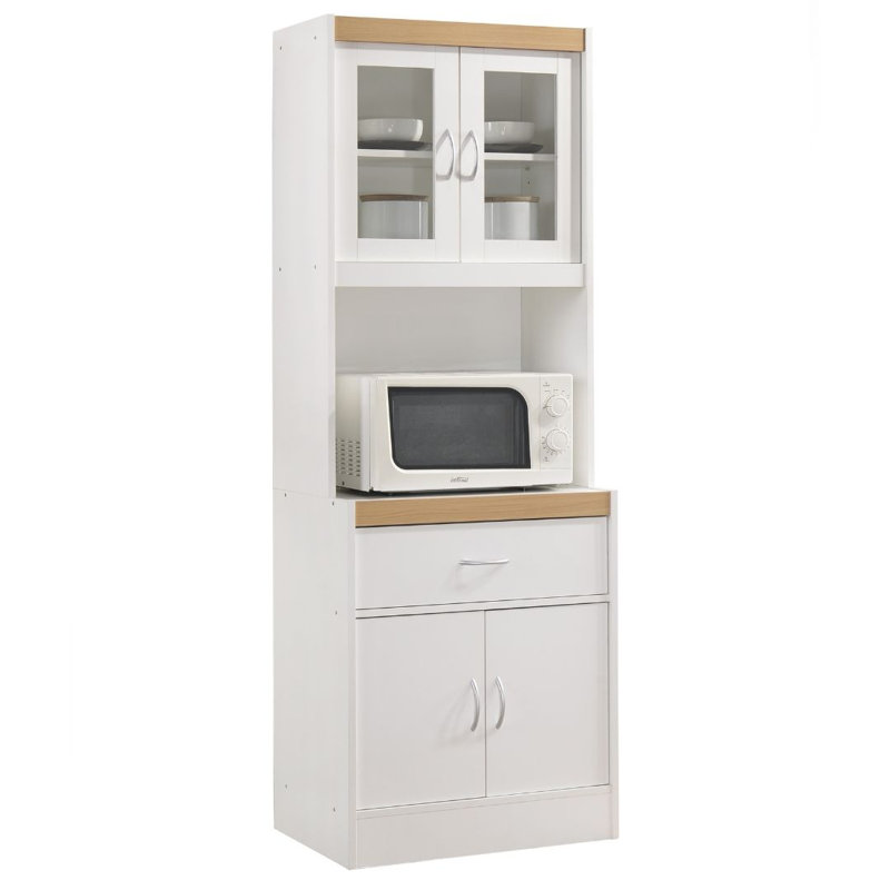 Kitchen Cabinet 22.7 inch Wide Freestanding China Display Hutch with Storage, Microwave Shelf and Utensil Drawer,, White