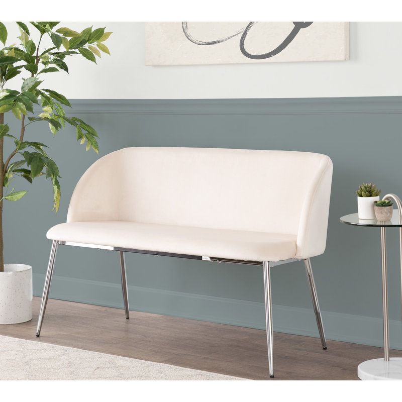 Banc rembourré en velours Terrence, Crème / chrome