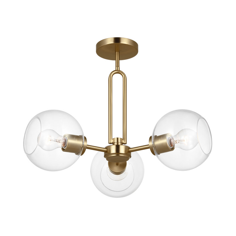 Plafonnier semi-encastré 3 lumières 22 po Herma, Laiton satiné