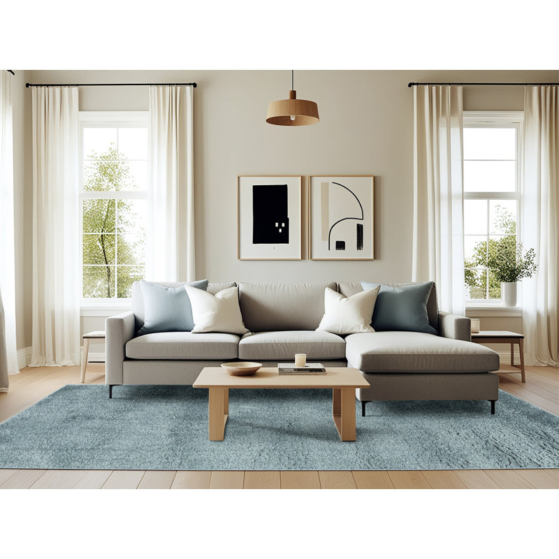 Tapis de zone bleu acier contemporain, Rectangle 6 pi x 9 pi