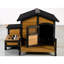 Grande niche pour chien avec plateforme d'alimentation surélevée, boîte de rangement latérale et porte verrouillable - maison en bois de sapin pour petits et moyens chiens, porche de chenil pour animaux de compagnie jaune, toit en asphalte, plateforme