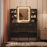 55.9''H Vanity Desk With Lighted Mirror, Makeup Vanity Set With Power Outlet, 6 Storage Shelves, 2 Large Drawers And 3 Colour Light Adjustable Brightness