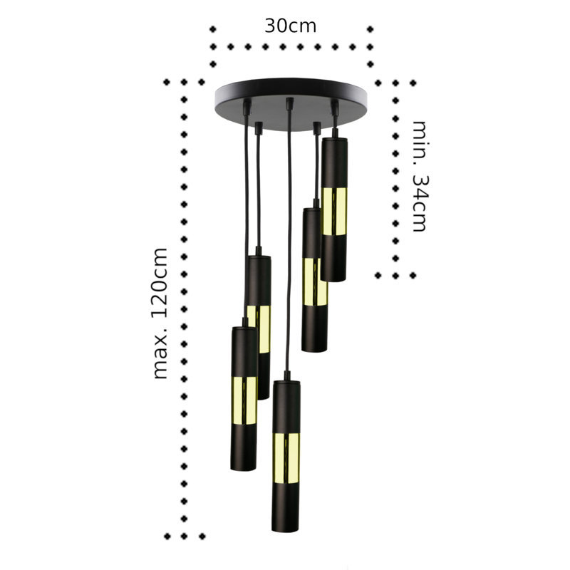 Carron 5 - Light Pendant,  Black/Gold, No