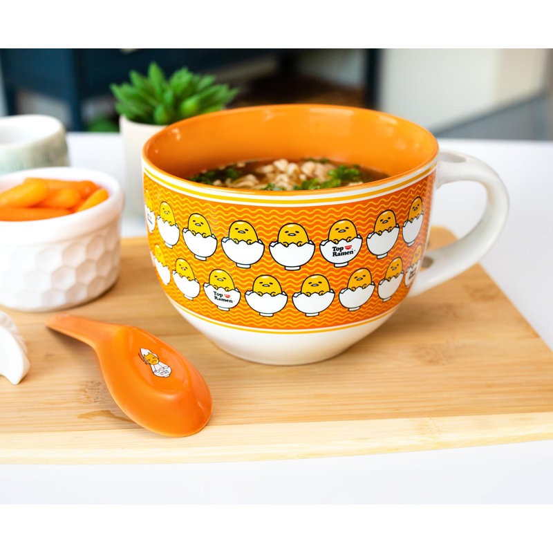 Grande tasse à soupe en céramique avec cuillère Sanud Gudetama X Nissin | Peut contenir 24 onces