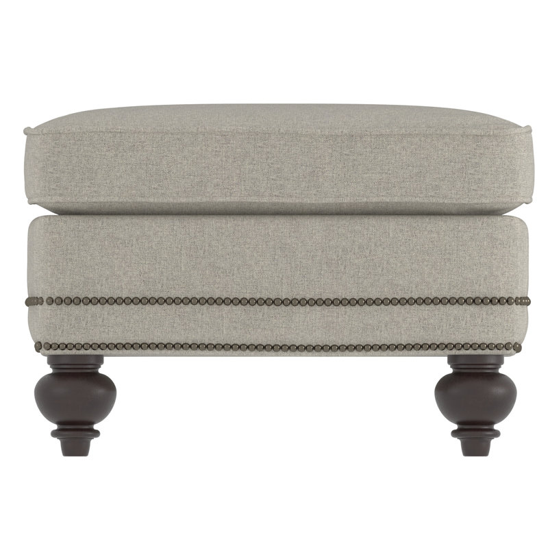 Beige Nailhead-Accented Transitional Ottoman with Bun Feet