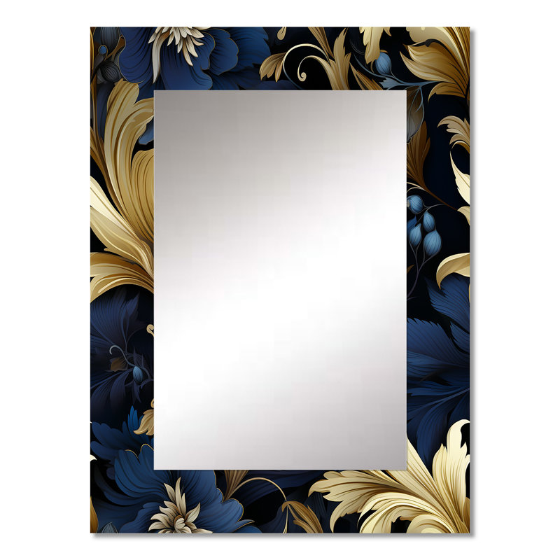 Biansco Mystical Blue Damask Mirage - Grand miroir mural damassé, 32 po x 24 po