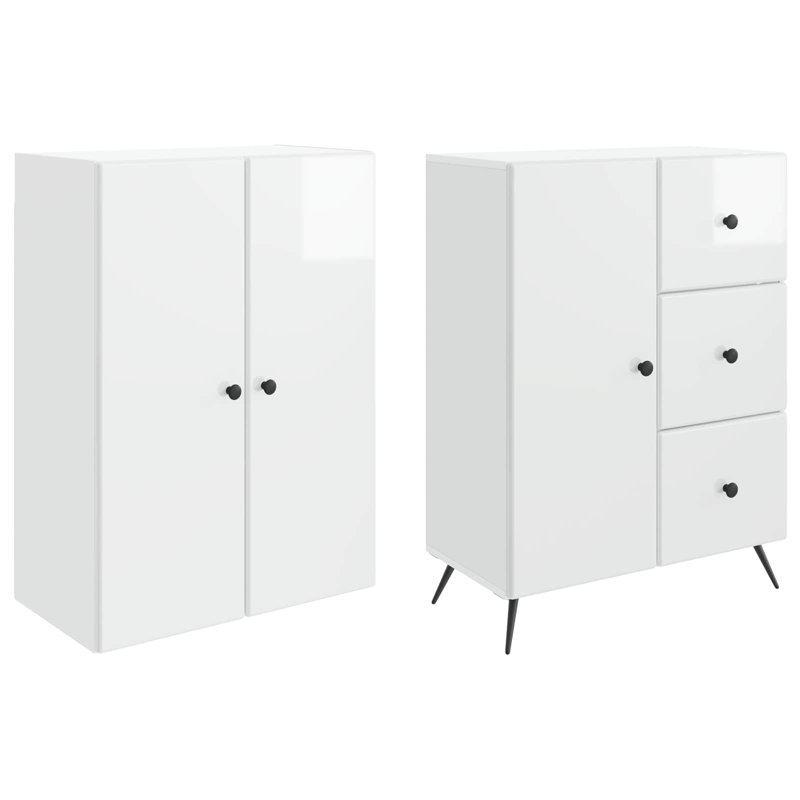 3 -Door 3 -Drawer 3 -Shelf Storage Cabinet, High Gloss White