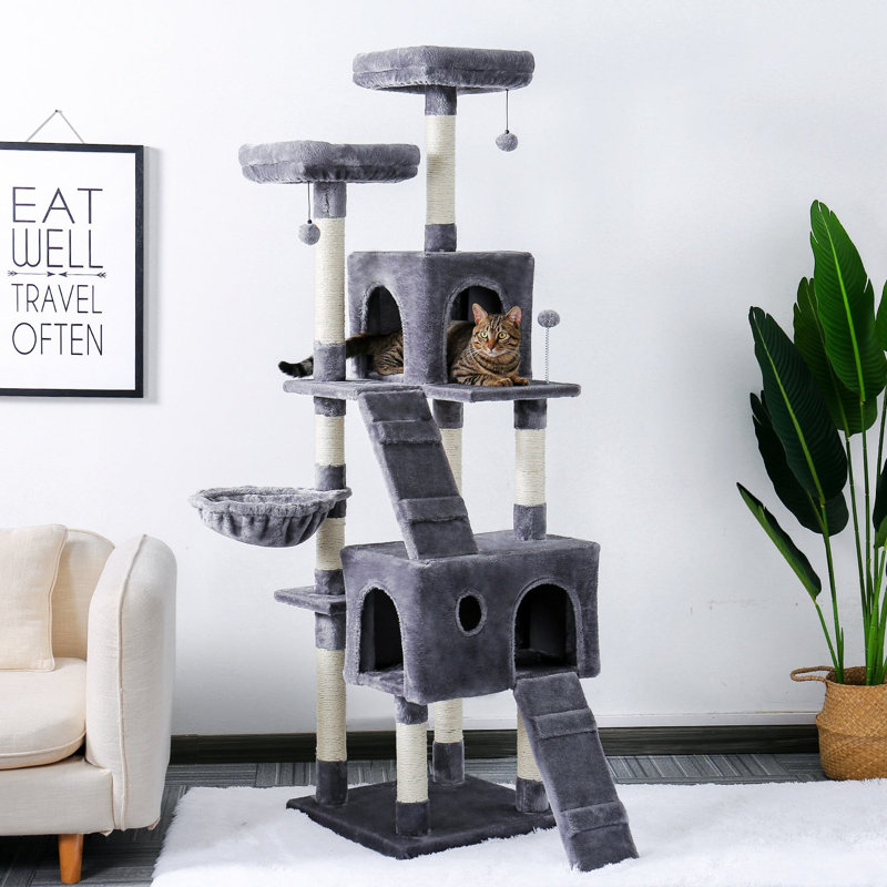 53.5'' Light Gray Sisal Cat Tree Condo with Scratching Posts