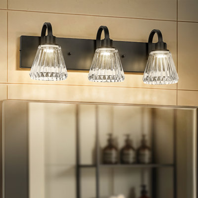 Luminaire de salle de bain à 3 lumières DEL à intensité variable, abat-jour ondulé en verre ondulé, luminaires de meuble-lavabo industriel
