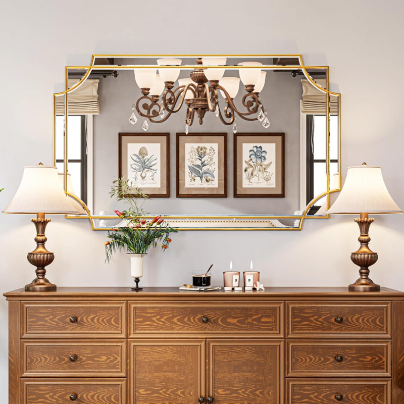 Large Gold Decorative Mirror for Wall, Gold Bathroom Mirror Vanity Wall Mirror Rectangle Mirror Beveled for Master Bath Half Bath Living Room Bedroom Farmhouse Fireplace Hallway