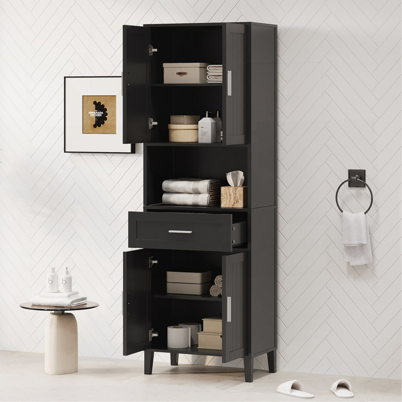 Tall Bathroom Storage Cabinet, 70.9" Freestanding Unit With Drawer, 2 Cabinets, 4 Soft-close Doors, Adjustable Shelves, And Open Display