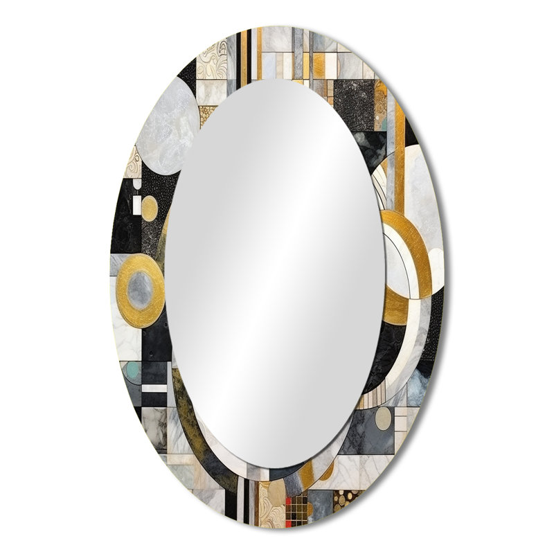 Gold And Black Geometric Illusions - Gold Modern Oval Wall Mirror, 36" x 24"
