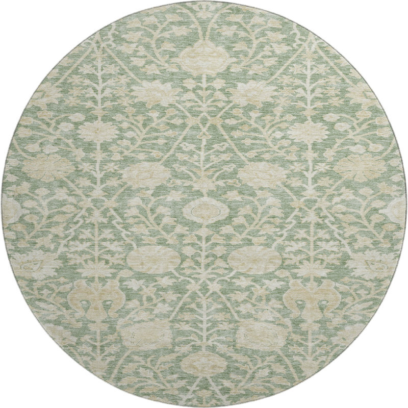 Premium Machine Washable Dahl AMF1086 Floral Rug, Round 8'