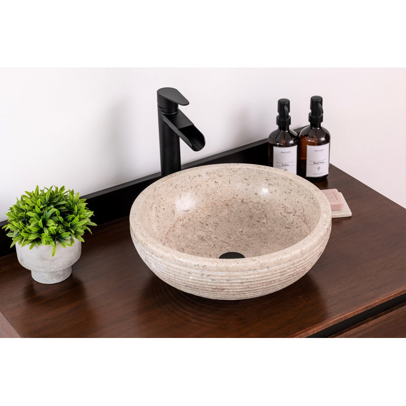 Rustic Beige Stone Circular Vessel Bathroom Sink
