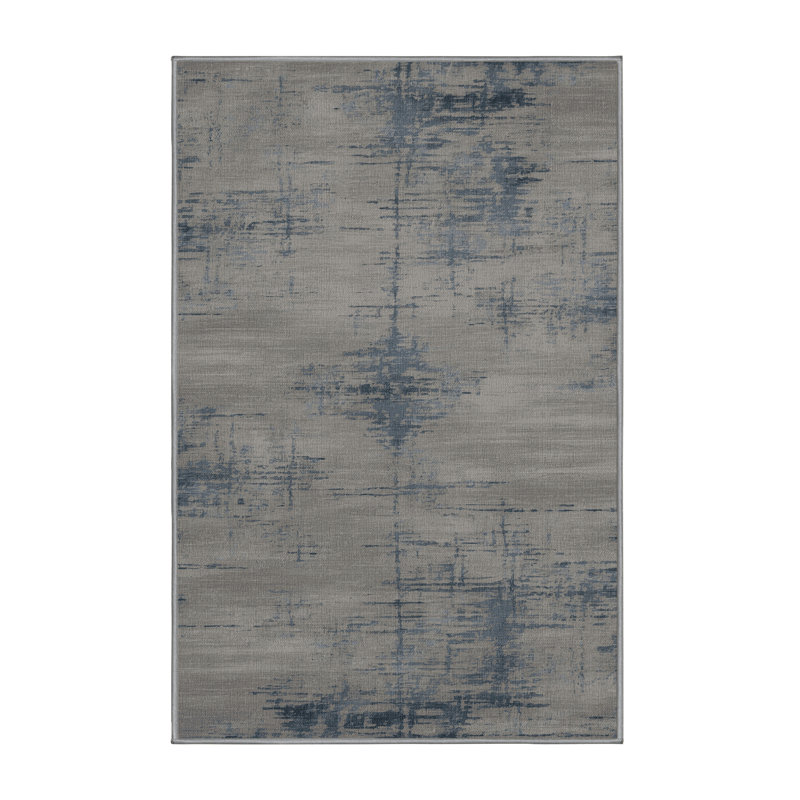Tapis abstrait gris lavable à la machine, Rectangle de 5 pi x 8 pi
