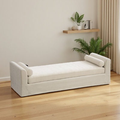 Banc moderne de 90,6 po de largeur, banc de côté avec accoudoirs et méridienne en chenille avec 2 traversins