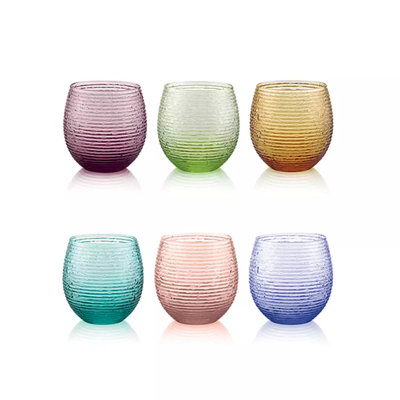 Multicolor Set 6 Water Tumblers In Assorted Mass Colored Glass Cl.25