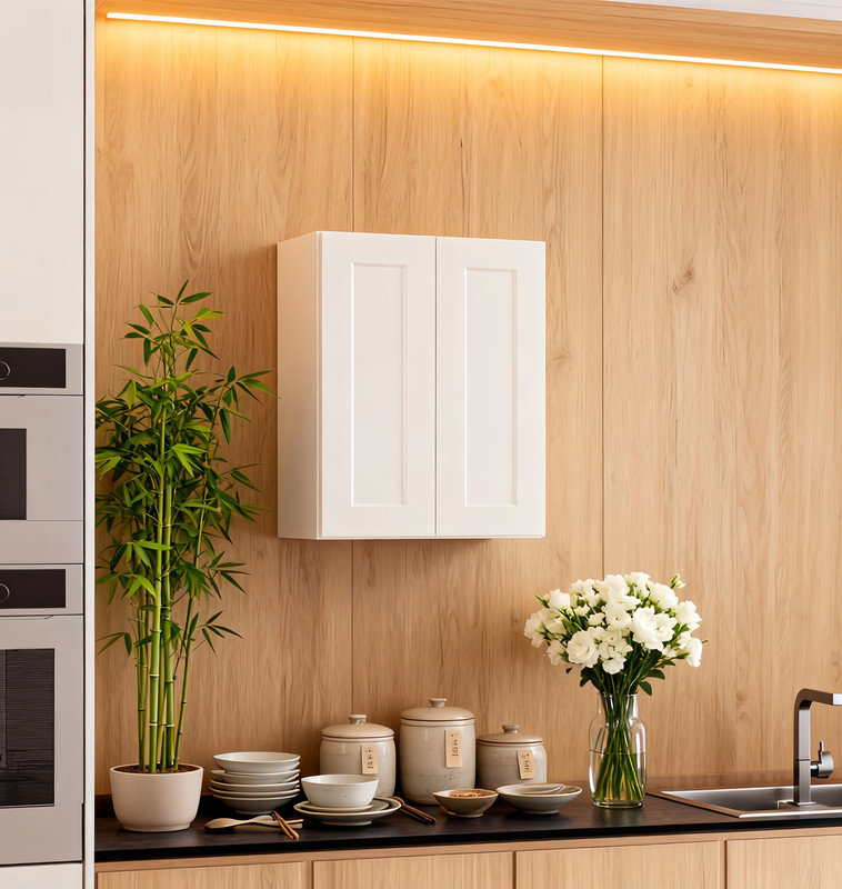 Armoire murale en bois massif blanc Shaker avec portes à fermeture douce, tablettes réglables - rangement à double porte de 24 po pour la cuisine, la salle de bain, la buanderie, le garage (assemblage facile, l 24 po x P 12 po x H 30 po)