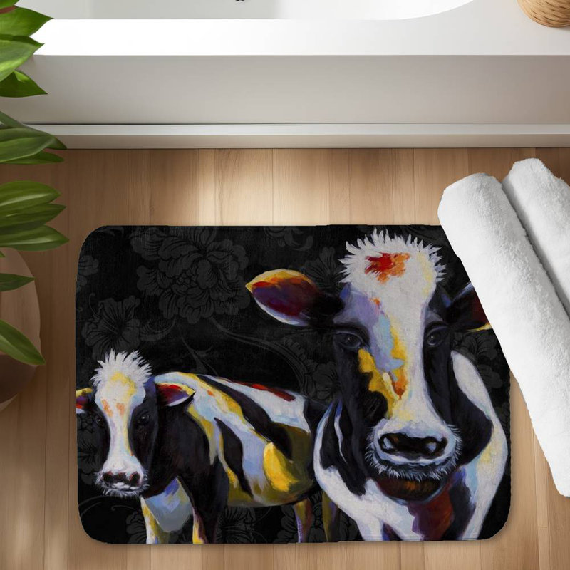 Two funny cows victorian Bath Mat with Non-Slip Backing - Quick Dry Memory Foam Bathroom Rug - Absorbent - Modern Plush Spa-Style - Machine Washable